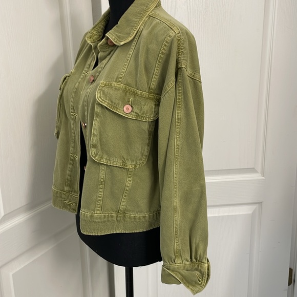 ZARA denim jacket cropped in kiwi color size M oversized - Picture 3 of 8